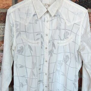Ryan Michael  Women's Western /Pearl Snap  Button Down Long Sleeve White Medium